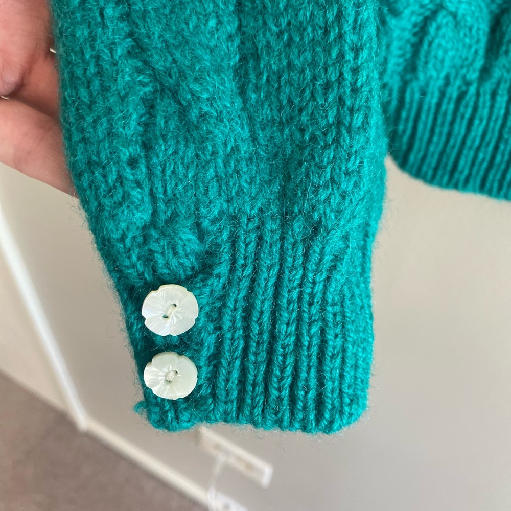 VTG 80s ROBERT SCOTT Women Green SHETLAND‎ WOOL DOUBLE BREASTED CARDIGAN Size 40 - Picture 5 of 11